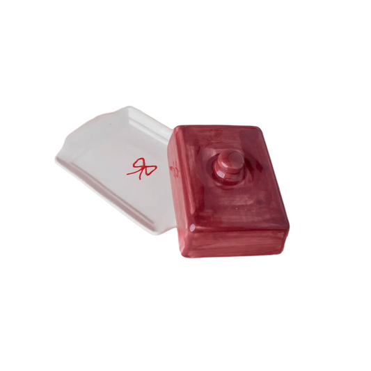 Noelle Burgundy Ceramic, Butter Dish